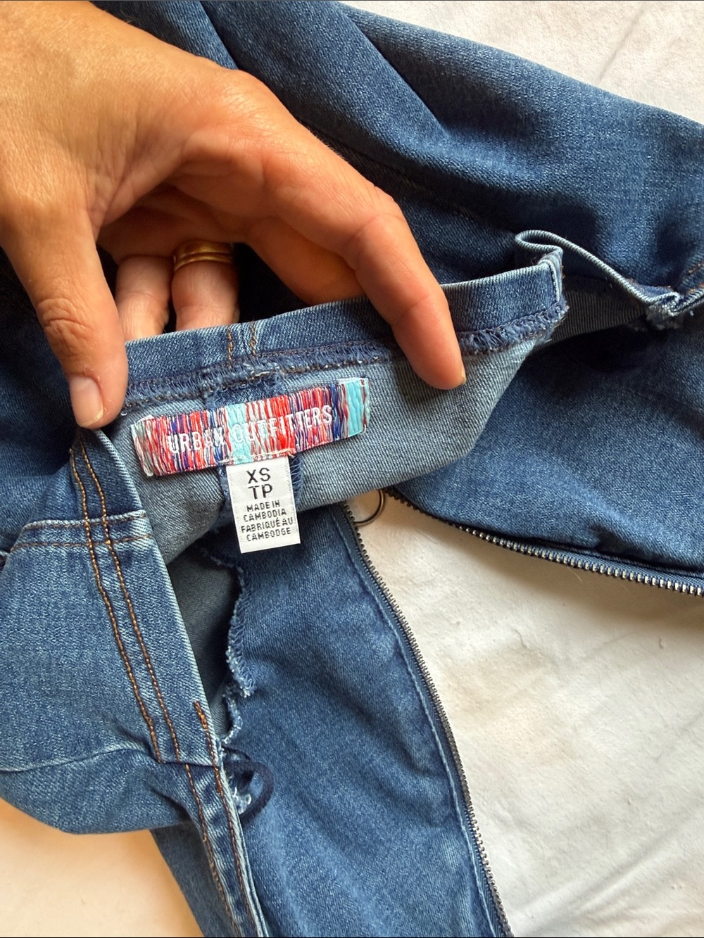 Denim Halter Zip-Front Dress in Medium Blue - Picture 3 of 4